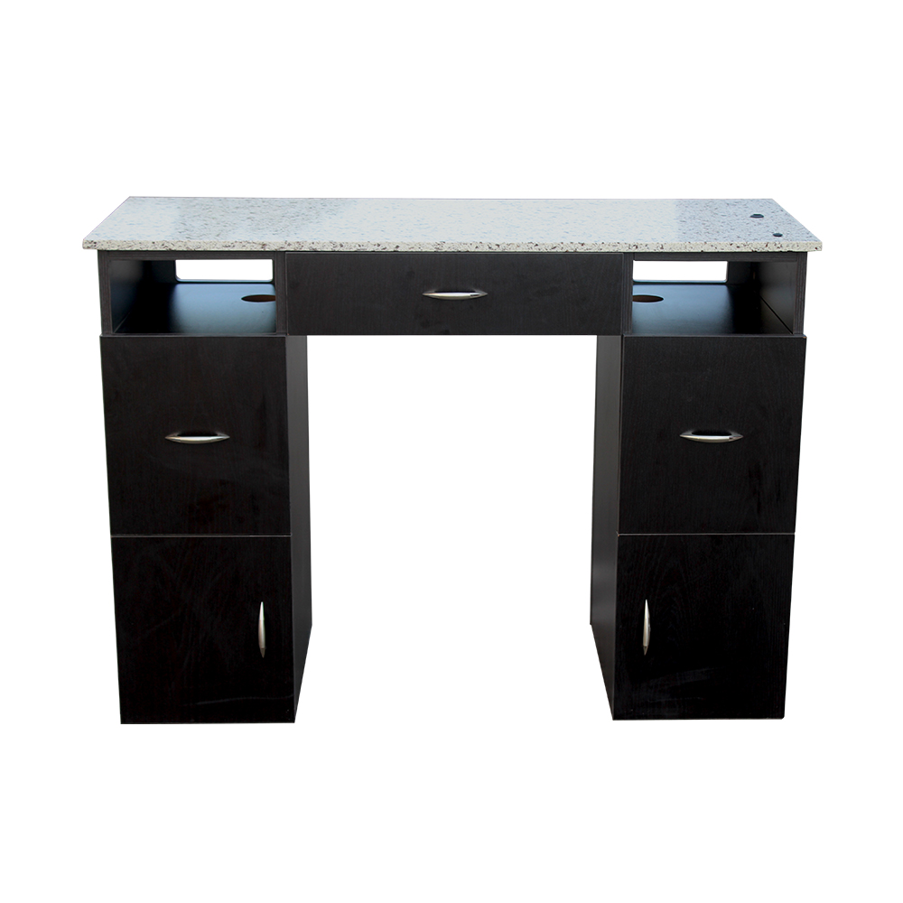 New Fancy Black Luxury Manicure Station Desk Spa Beauty Nail Salon Technician Table With Granite Top