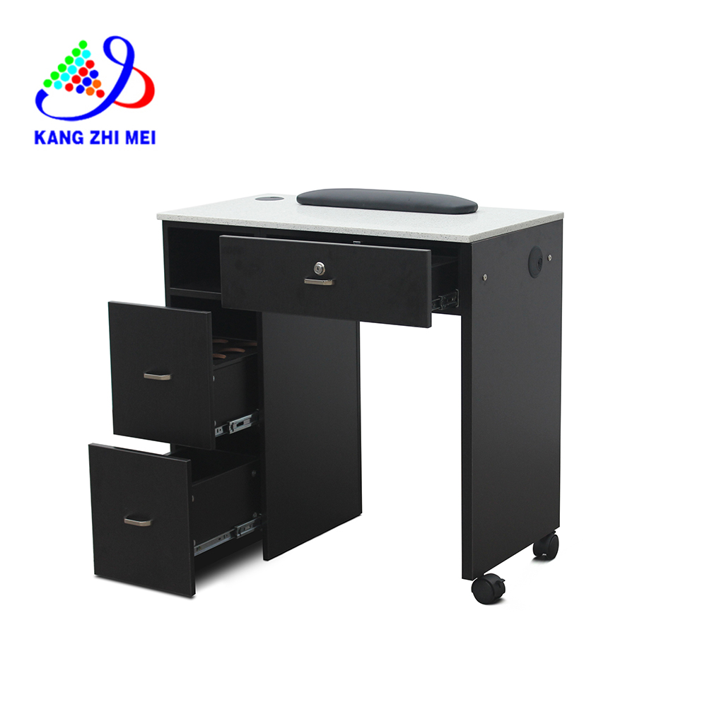 Black Nail Desk Manicure Table with Granite Top - Kangmei