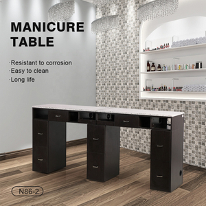 French Luxury Modern Style Beauty Salon Furniture Marble Top Black Double Nail Station Manicure Table with Wheels