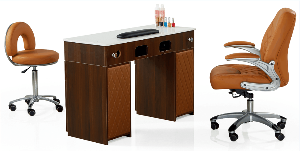 Brown Manicure Table Nail Bar Tech Desk Station with Vent - kangmei