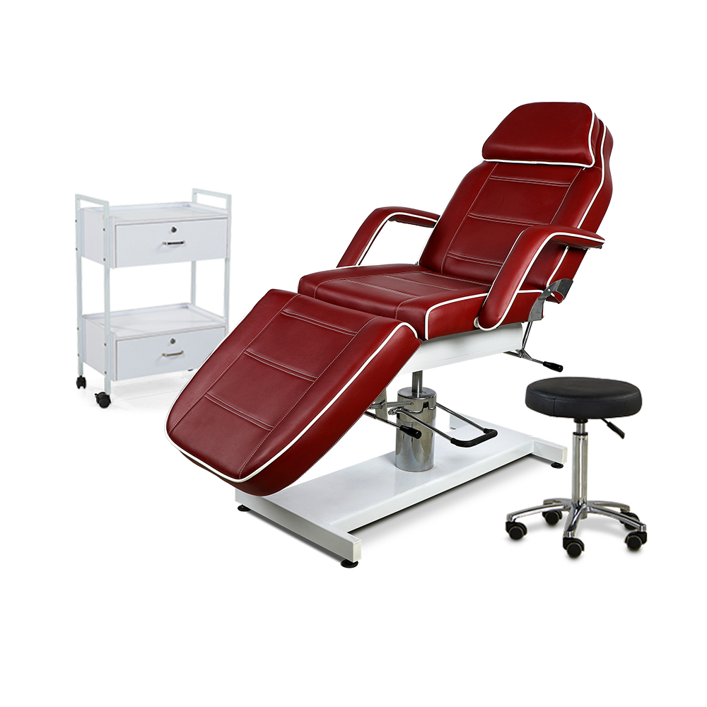 Red Manual Hydraulic Lift Treatment Massage Table Tattoo Chair