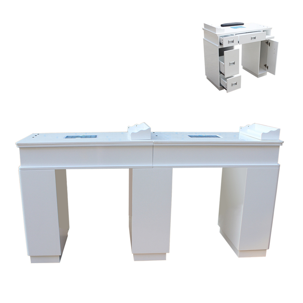 Beauty Salon Double Modern Glass Top Cheap White Luxury Professional Wood Nail Manicure Table